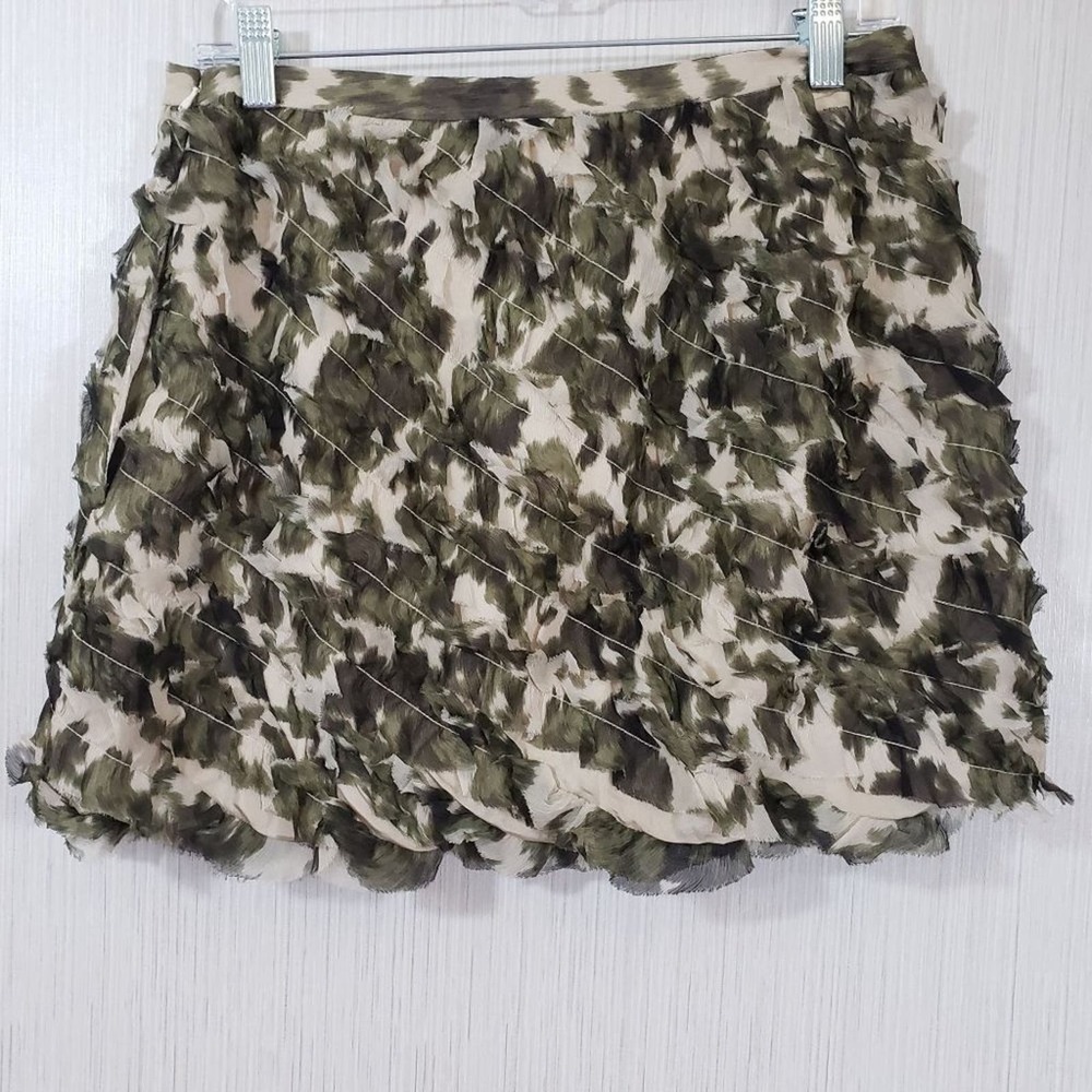 J.‎ Crew NWOT 100% silk chiffon camo print ruffle skirt